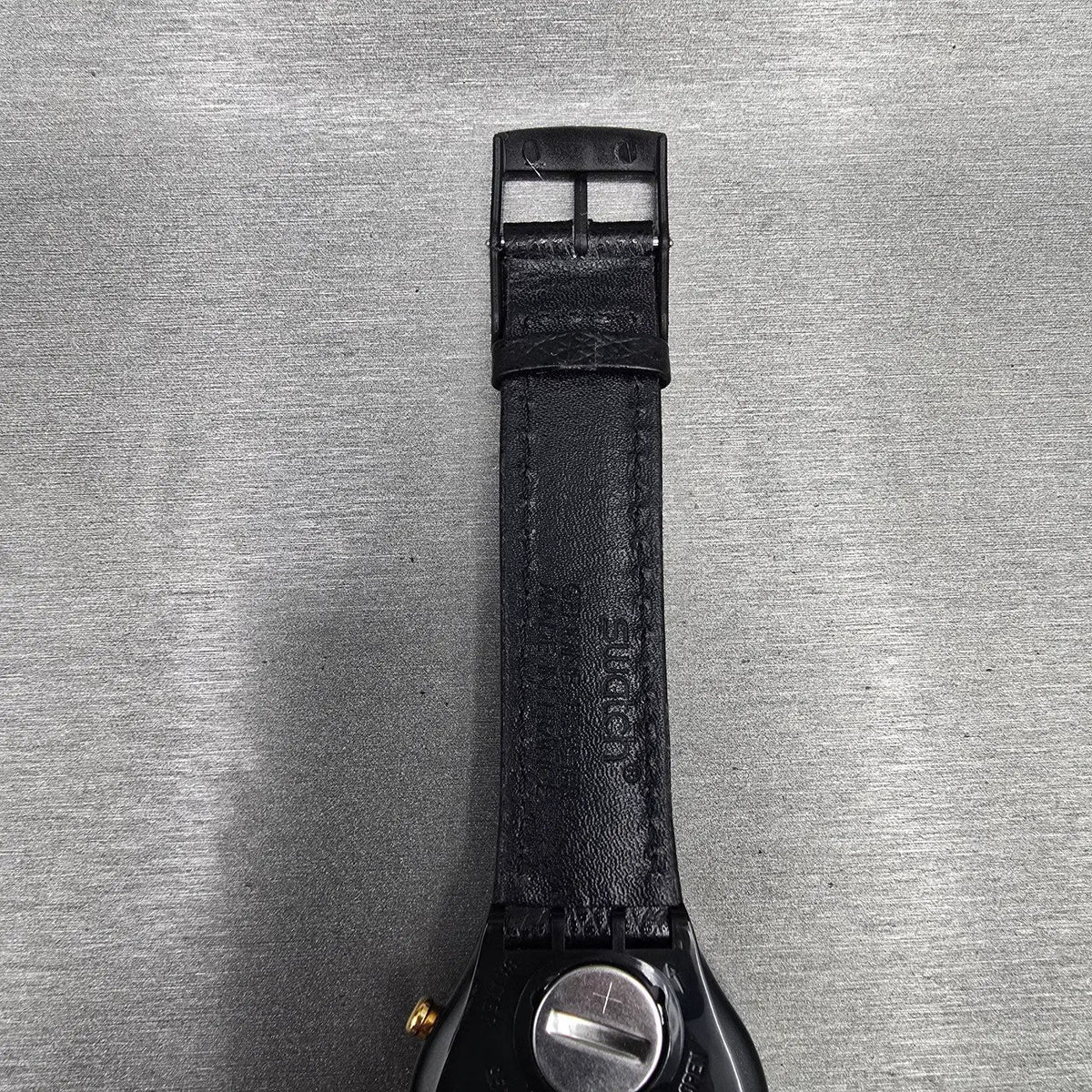 Swatch Chrono Colossal Watch Men 38mm Silver Dial Black Case SCB109 New Batt NOS9