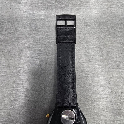 Swatch Chrono Colossal Watch Men 38mm Silver Dial Black Case SCB109 New Batt NOS9