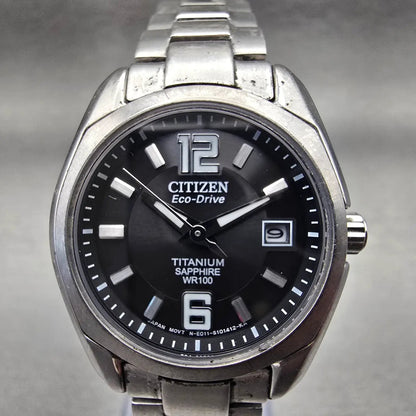 Citizen Eco-Drive Watch Women 27mm Black Dial Titanium Date E011-S068479 Runs1