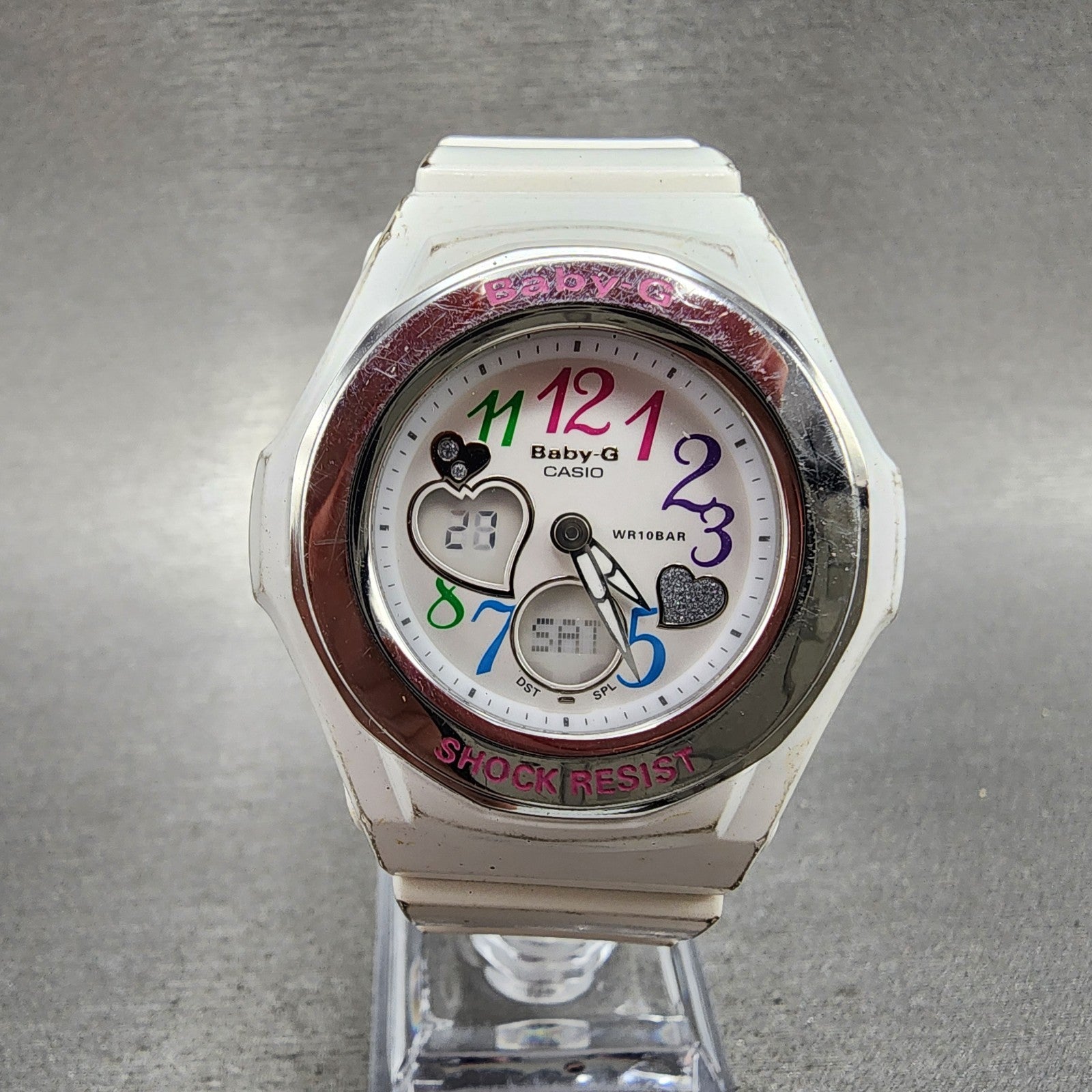 Casio BabyG Watch Women 38mm White Dial White Case Round BGA101 New Battery B!0