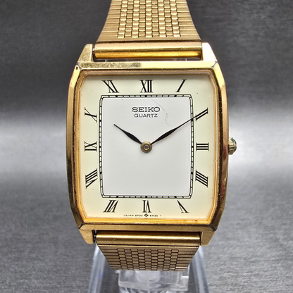 Seiko Tank Watch Men 27mm White Dial Gold Tone Rectangle 5P30-5410 New Battery0