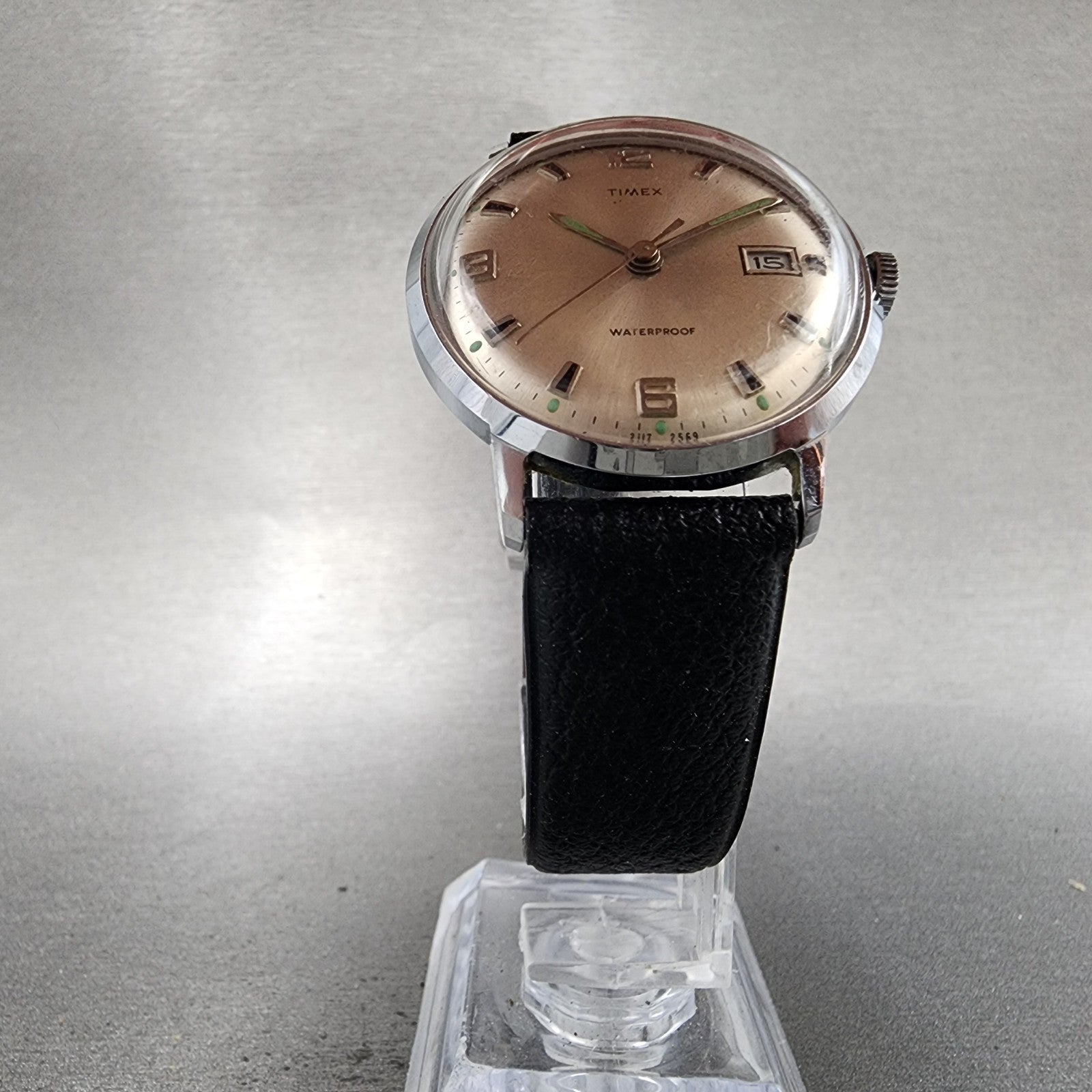 Timex Marlin Watch Men 34mm Champagne Dial Silver Tone Date Round Manual PARTS5