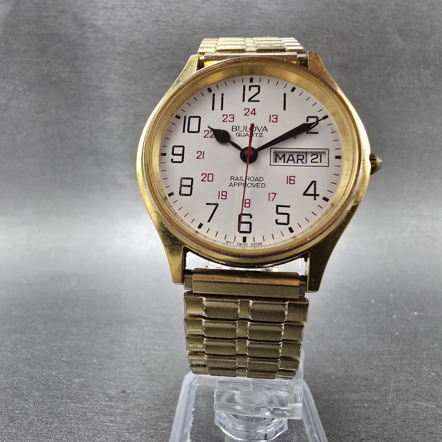 Bulova Railroad Approved Watch Men 36mm White Dial Gold Tone Daydate New Battery5