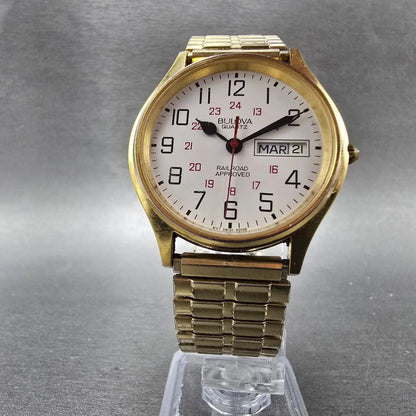 Bulova Railroad Approved Watch Men 36mm White Dial Gold Tone Daydate New Battery5