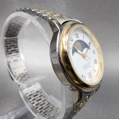 Exactly Moonphase Watch Women 26mm White Dial Two Tone Date Round New Battery3