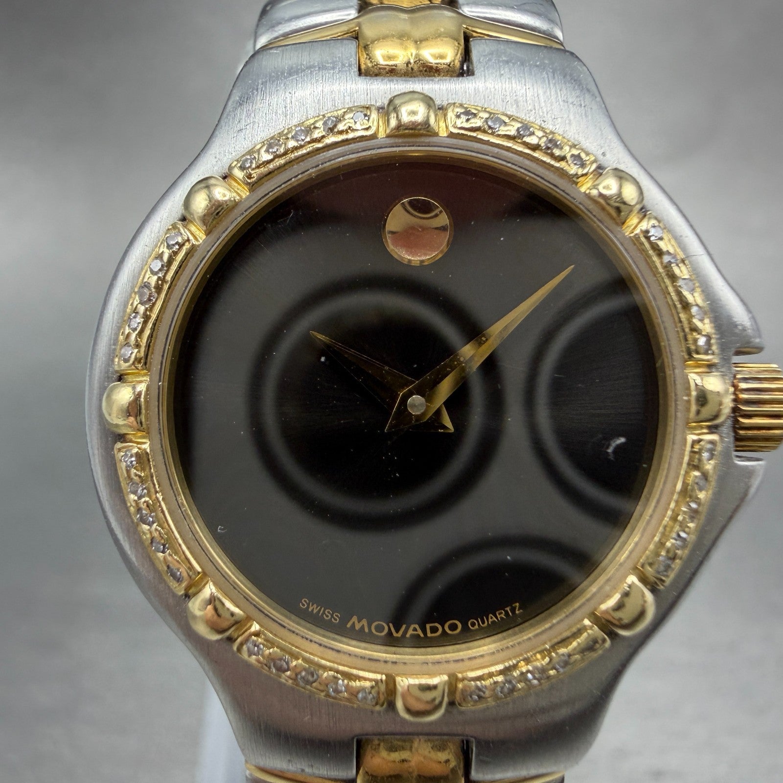 Movado Museum Olympian Watch Women 25mm black Dial Two Tone 85.A1.827.2 New Batt1