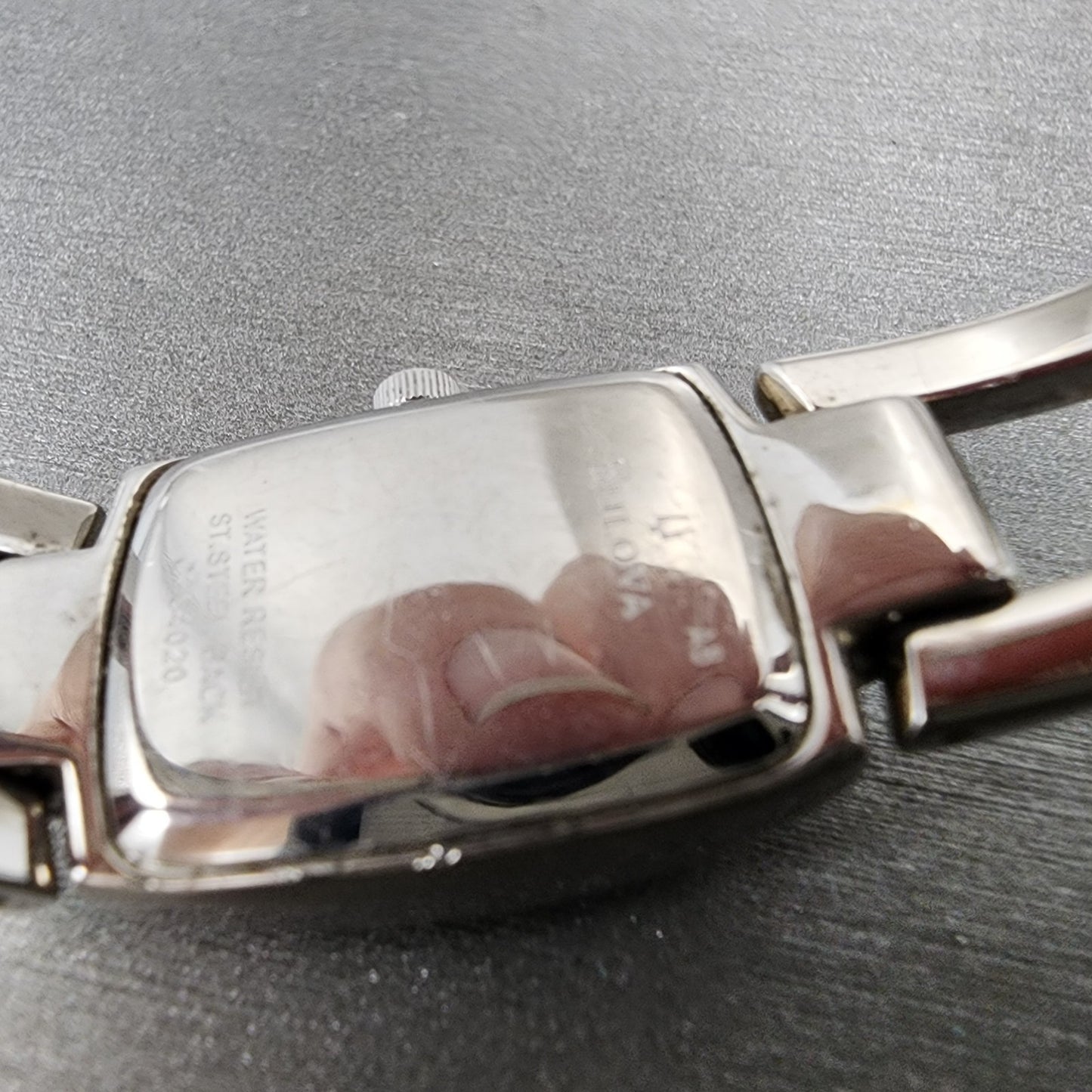 Bulova Tank Watch Women 17mm Black Dial Steel Rectangle Crystals 96T35 New Batt9