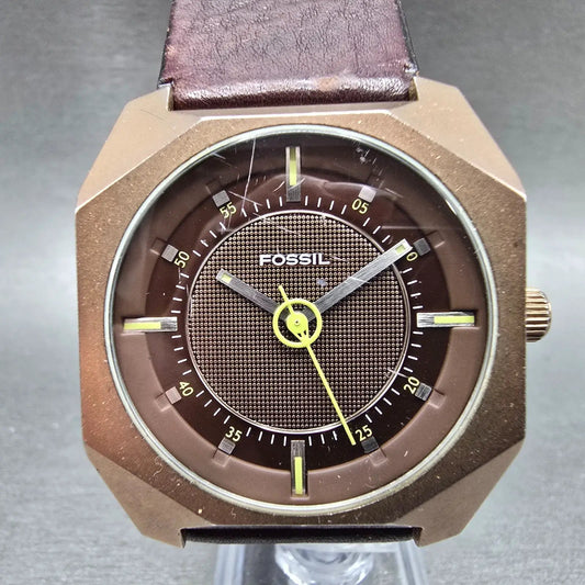 Fossil Watch Men 38mm Brown Dial Brown Case Octagon Alien JR-9282 New Battery0