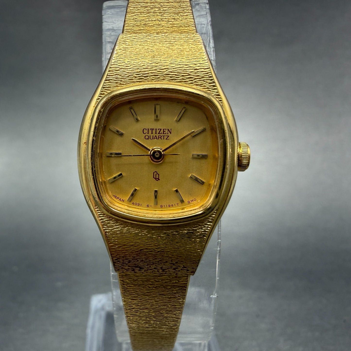 Citizen CQ Watch Women 19mm Gold Dial Gold Tone Square 4031-S01931 New Battery0