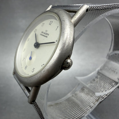Skagen Watch Women 28mm Silver Dial Silver Tone Small Seconds Round New Battery2