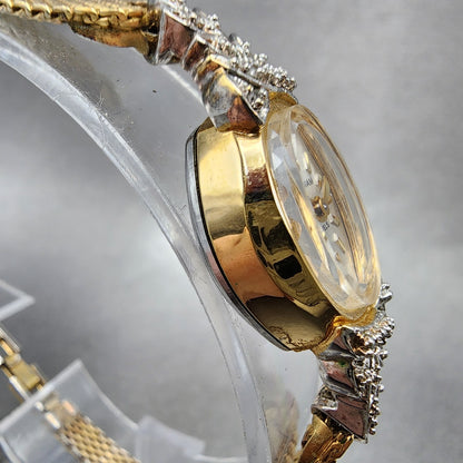 Waltham Watch Women 17mm Silver Dial Gold Tone Oval Diamon Accents Manual Wind3