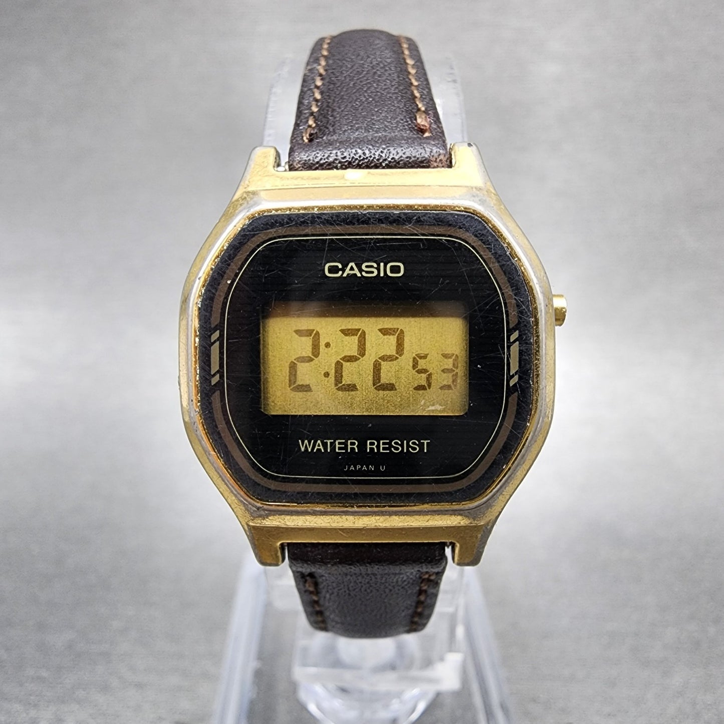 Casio L500 Watch Women 23mm Digital LCD Gold Tone Date Round New Battery VTG0