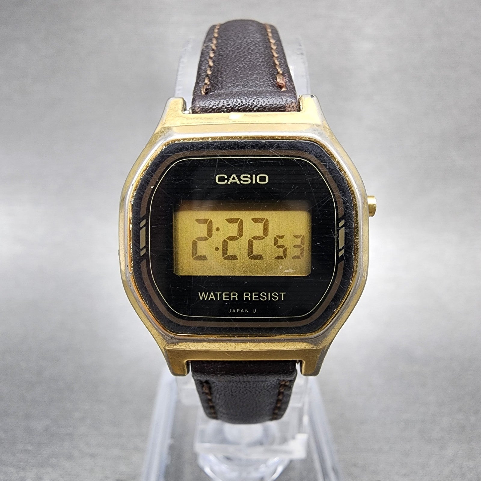 Casio L500 Watch Women 23mm Digital LCD Gold Tone Date Round New Battery VTG0