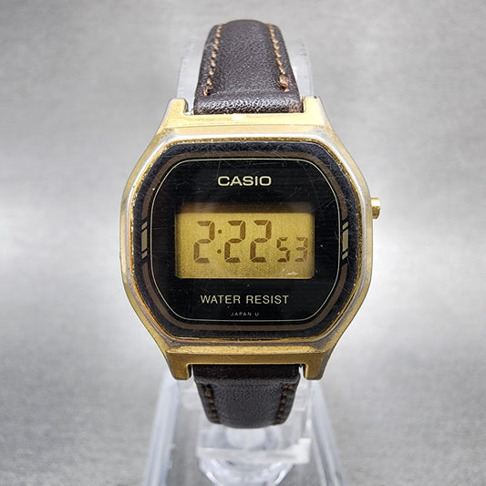 Casio L500 Watch Women 23mm Digital LCD Gold Tone Date Round New Battery VTG0