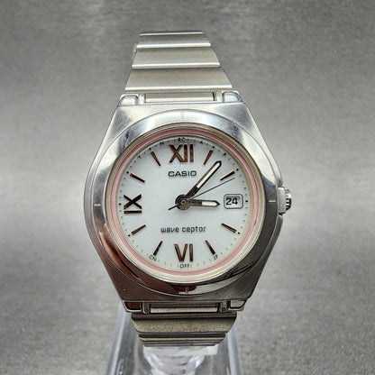 Casio Waveceptor Watch Women 28mm White Dial Silver Tone Date Round LWQ10 Works0