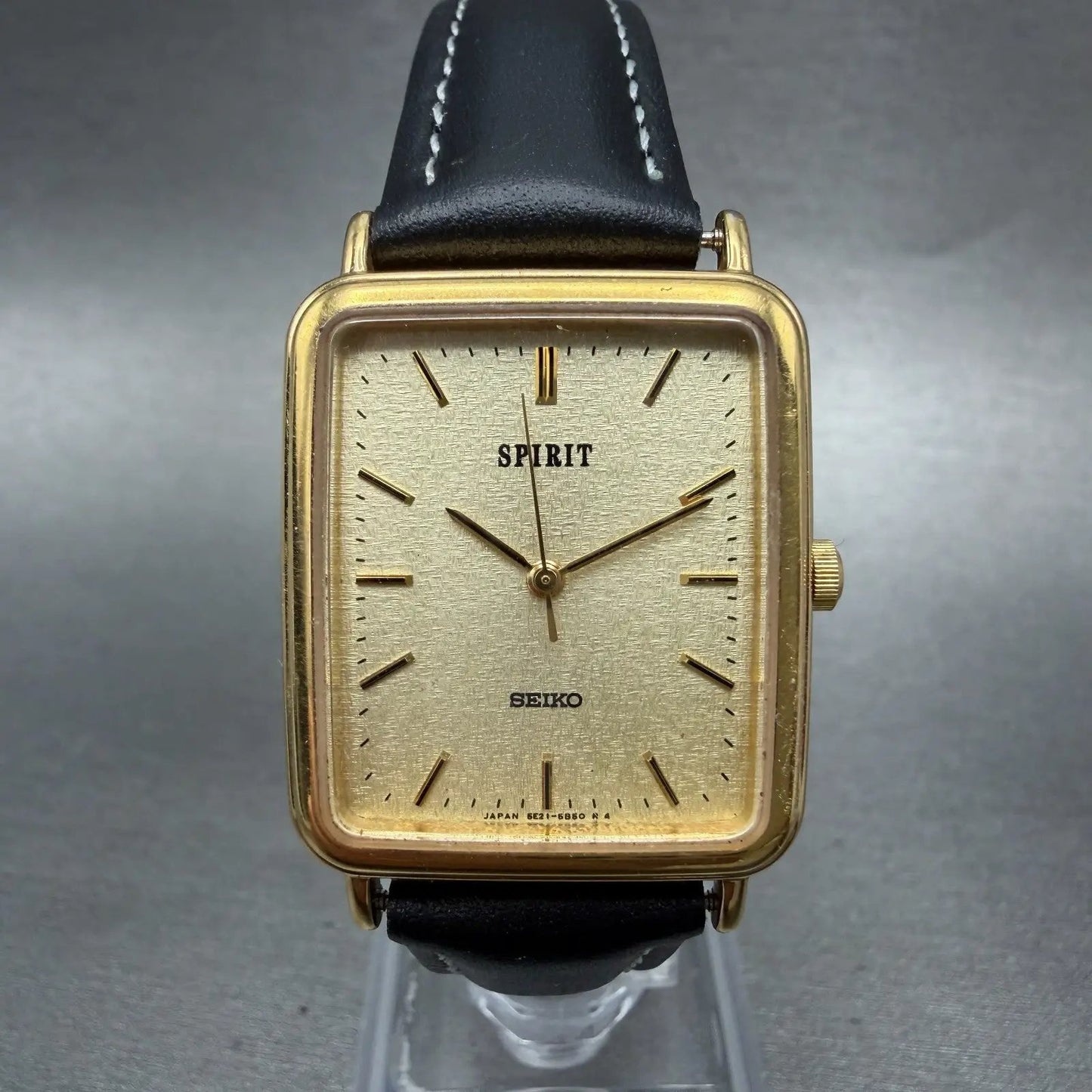 Seiko Spirit Tank Watch Men 26mm Champagne Dial Gold 5e21-5b50 New Battery HN70