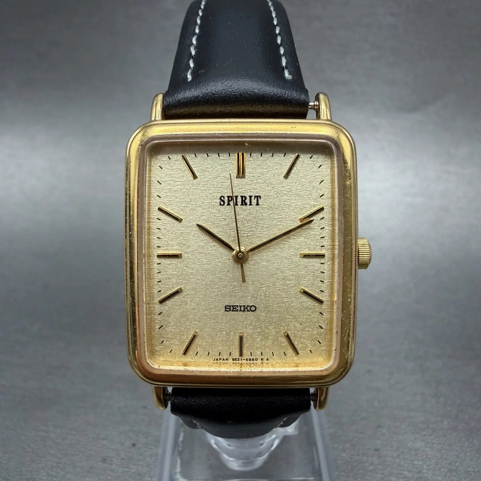 Seiko Spirit Tank Watch Men 26mm Champagne Dial Gold 5e21-5b50 New Battery HN70