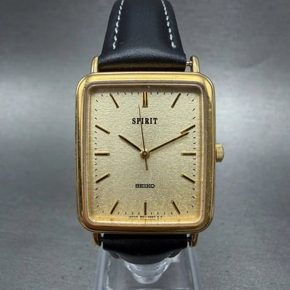 Seiko Spirit Tank Watch Men 26mm Champagne Dial Gold 5e21-5b50 New Battery HN70