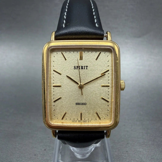 Seiko Spirit Tank Watch Men 26mm Champagne Dial Gold 5e21-5b50 New Battery HN70