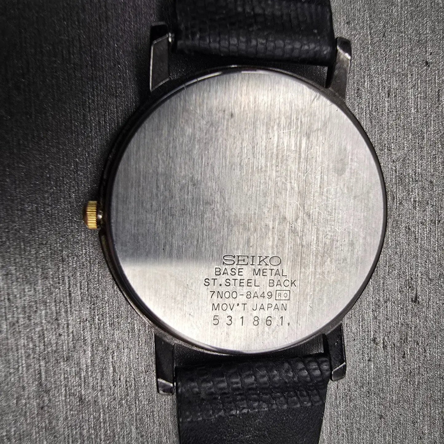 Seiko Watch Men 34mm Black Dial Black Tone Round 7N00-8A49 New Battery Vintage10