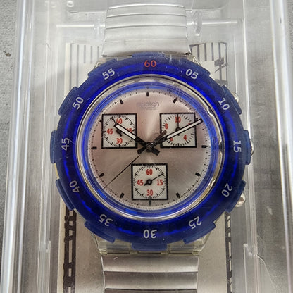 Swatch Aquachrono Watch Men 43mm Silver Dial Clear Case Round SBK117 READ!!!!