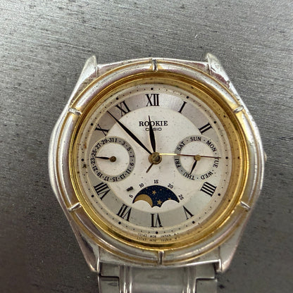 Caasio Rookie Moonphase Watch Men 34mm White Dial Silver Tone RKM-951 PARTS2