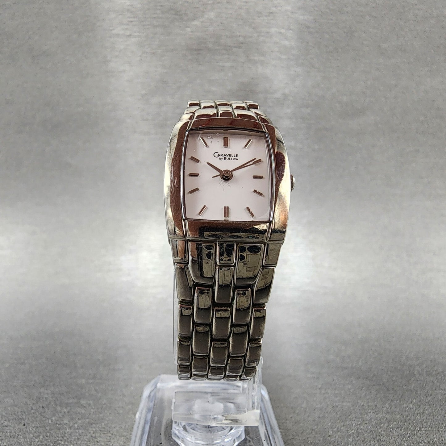 Caravelle Bulova Watch Women 20mm White Dial Silver Tone Rectangle 43L48 NewBatt