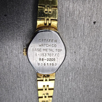 Citizen CQ Watch Women 17mm Champagne Dial Gold Tone Oval 4-153707 New Battery10