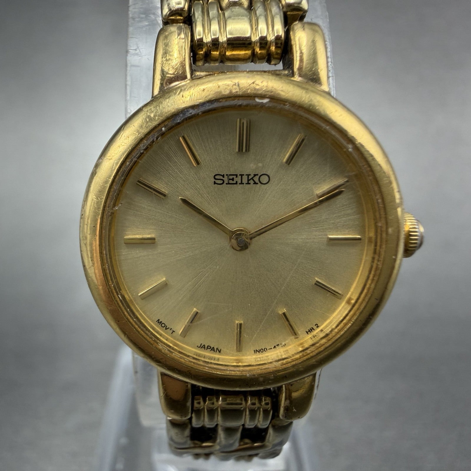 Seiko Watch Women 21mm Champagne Dial Gold Tone Round 1N00-1E09 New Battery LPU1