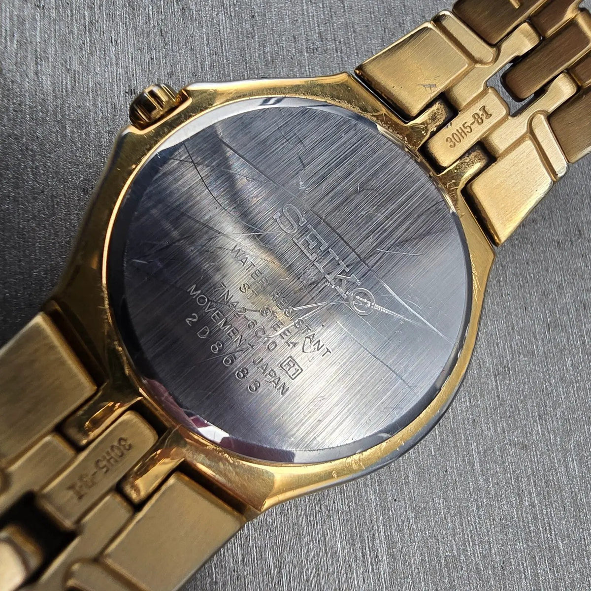 Seiko Watch Men 36mm Cream Dial Gold Tone Date Round 7N42-6C10 New Battery JP10