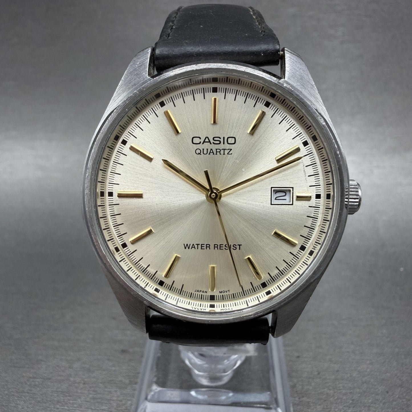 Casio Watch Men 37mm Champagne Dial Silver Tone Date MTP1175 New Battery0
