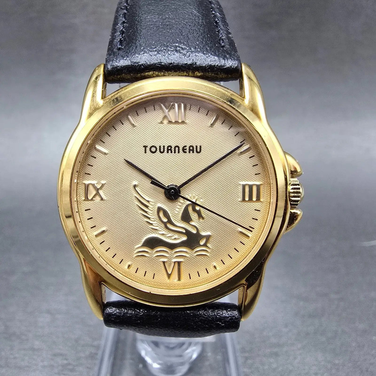 Tourneau Watch Women 30mm Gold Dial Gold Pegasus Round Leather New Battery0