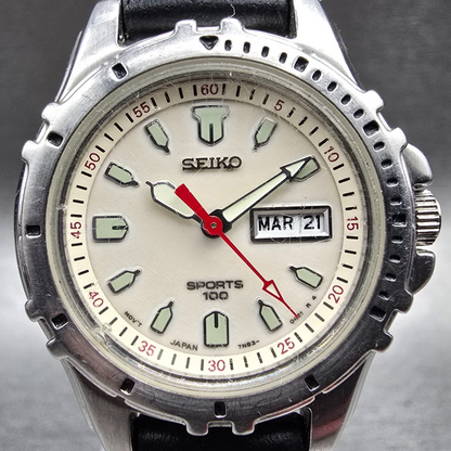 Seiko Sports 100 Watch Women 27mm Luminous Dial Daydate Round 7N83-0219 New Batt1