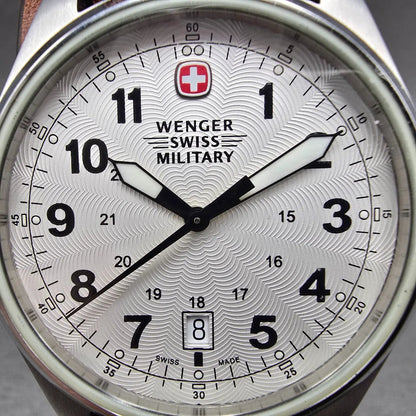 Wenger Swiss Military Watch Men 40mm White Dial Steel Date Round 79201 New BattQ1