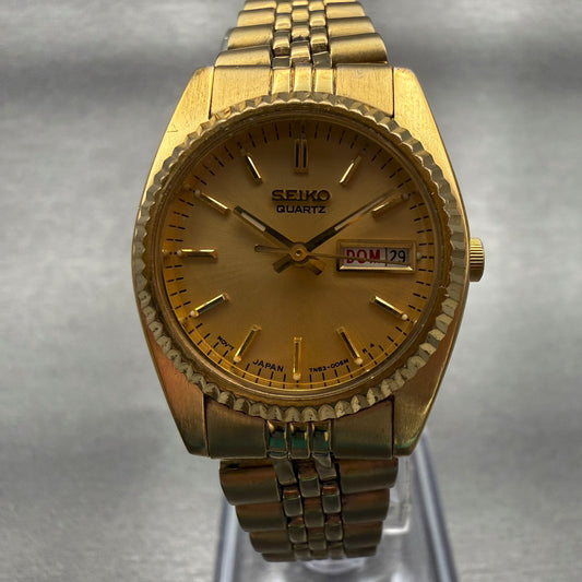 Seiko Watch Women 24mm Gold Dial Gold Tone Daydate Round 7N83-0041 New Battery0