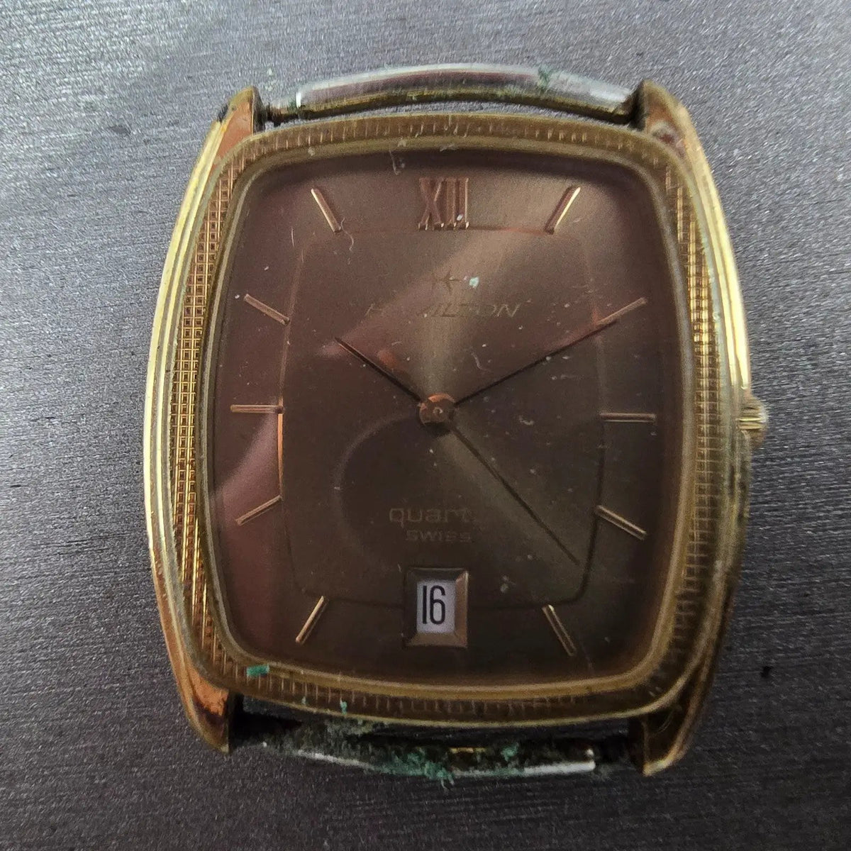 Hamilton Tank Watch Men 29mm Brown Dial Gold Tone Date 8022 VTG PARTS2