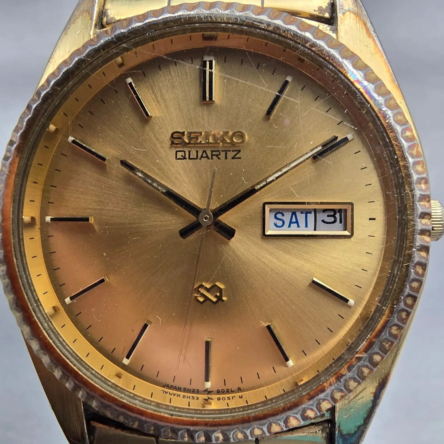 Seiko President Watch Men 36mm Gold Dial Gold Tone Daydate 5H23-8029 New Battery1