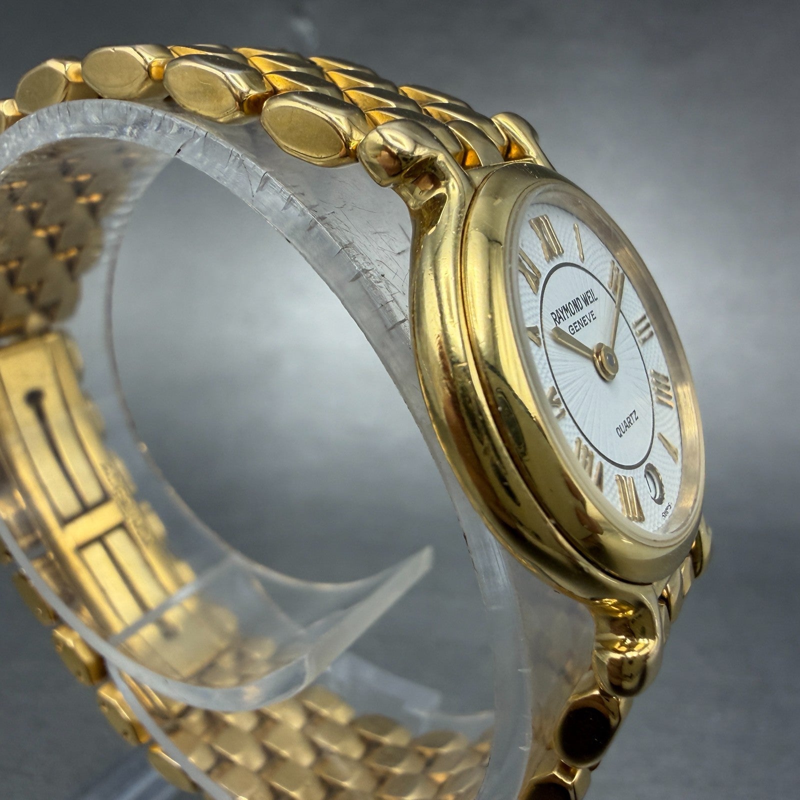 Raymond Weil Watch Women 24mm White Dial Gold Plated Date 9937 New Battery3