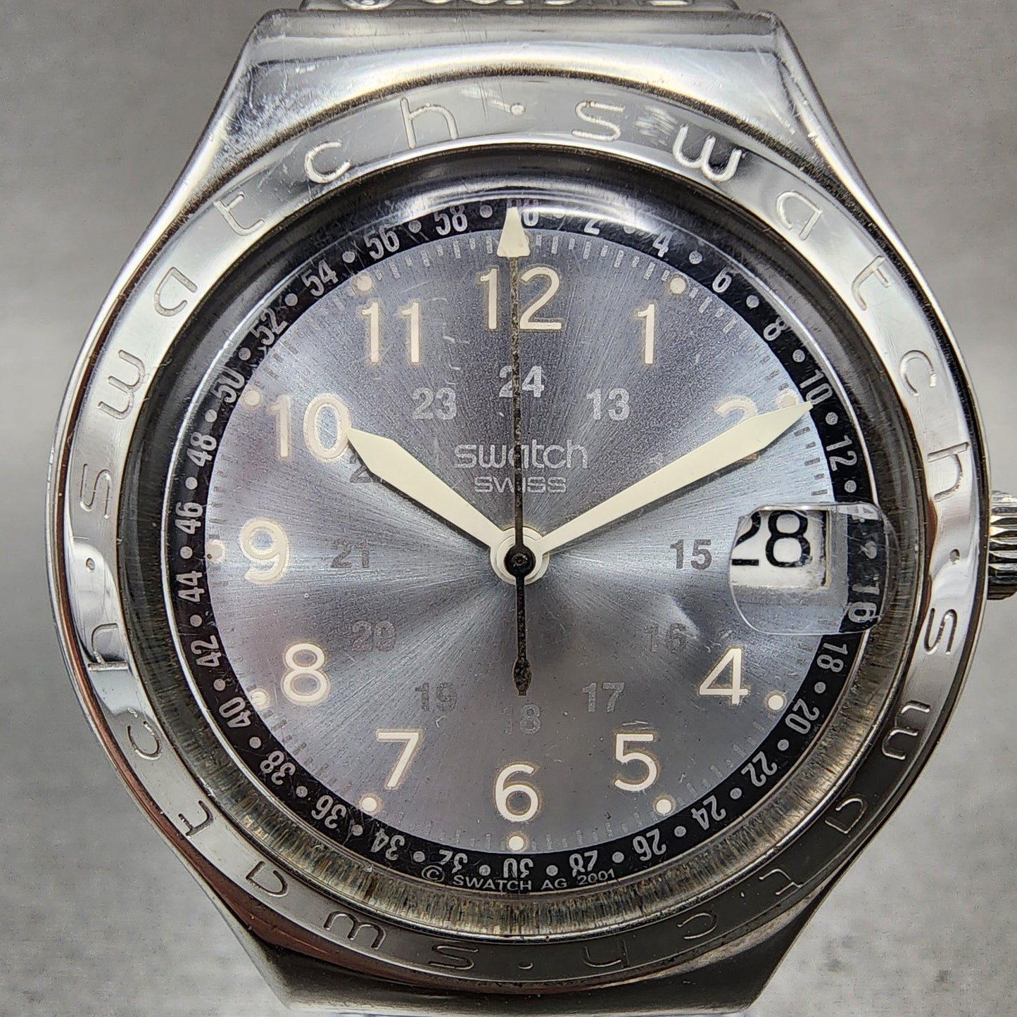 Swatch Irony Happy Joe Watch Men 37mm Gray Dial Steel Date Round New Battery CB21