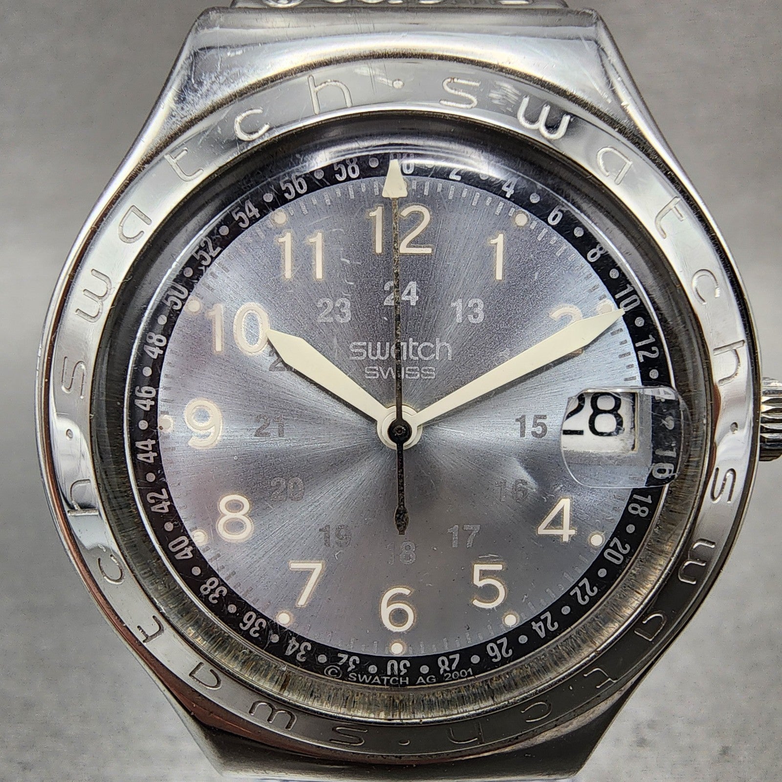 Swatch Irony Happy Joe Watch Men 37mm Gray Dial Steel Date Round New Battery CB21