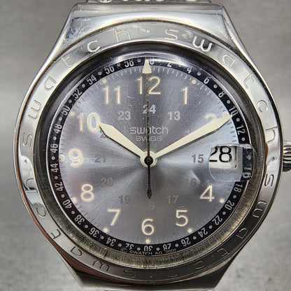 Swatch Irony Happy Joe Watch Men 37mm Gray Dial Steel Date Round New Battery CB21