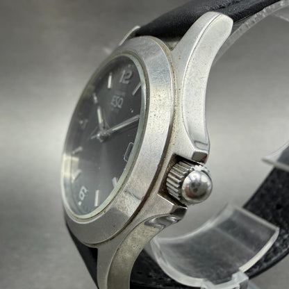 ESQ Watch Men 37mm Gray Dial Silver Tone Date Round 300712 Leather New Battery2