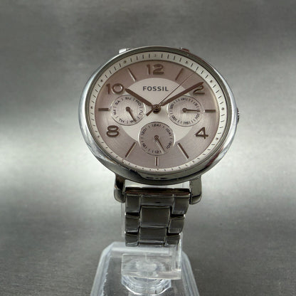 Fossil Jacqueline Watch Women 36mm Silver Dial Silver Tone Daydate Round New Bat5
