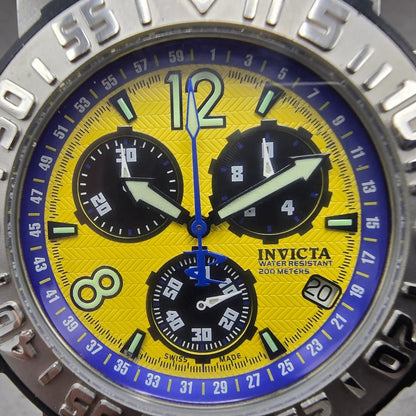 Invicta Reserve Chronograph Dive Watch Men 46mm Yellow Dial Steel New Battery1