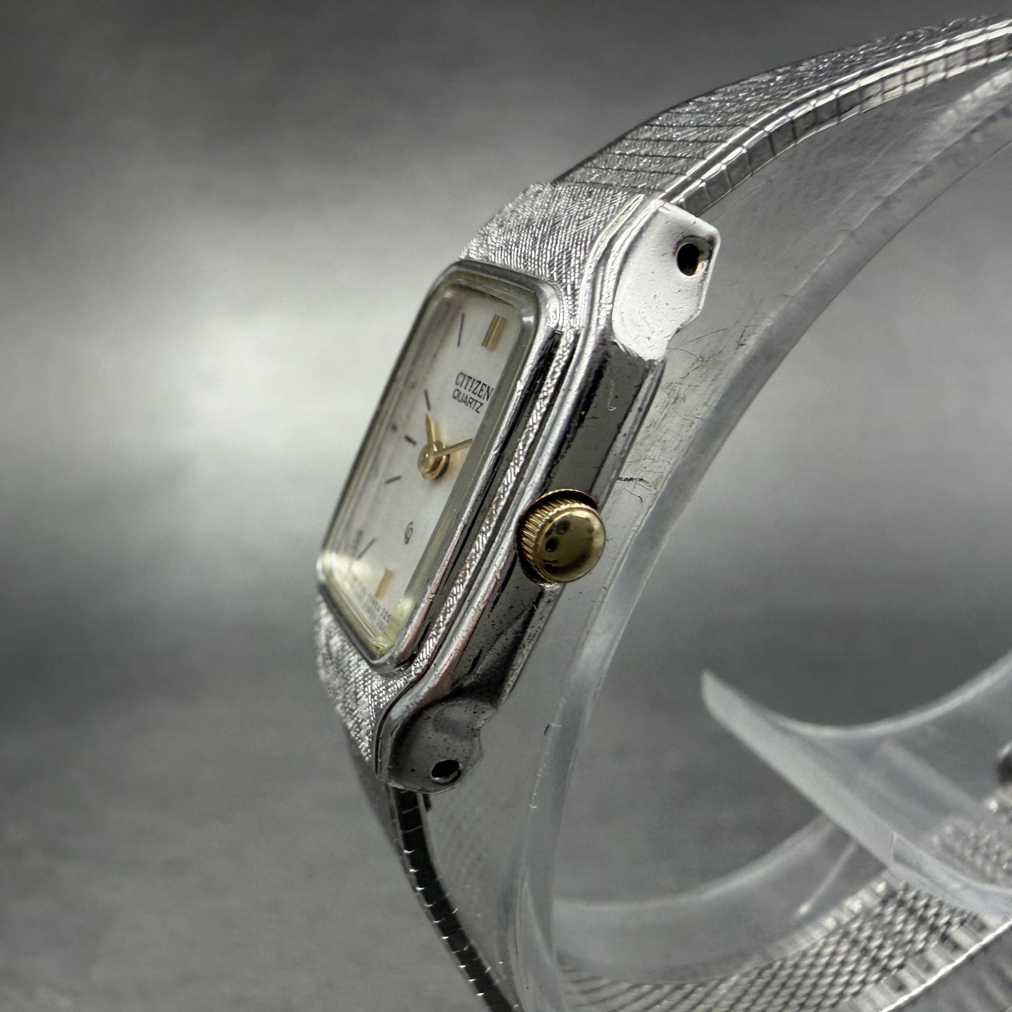 Citizen CQ Tank Watch Women 14mm Champagne Dial Silver Tone Rectangle New Batt2