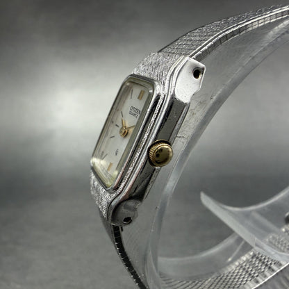 Citizen CQ Tank Watch Women 14mm Champagne Dial Silver Tone Rectangle New Batt2