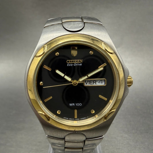 Citizen Eco-Drive Watch Men 36mm Black Dial Two Tone Daydate E100-K175431 Runs0