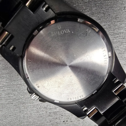 Bulova Marine Star Watch Men 42mm MOP Dial Black Tone Date 98D107 New Battery10
