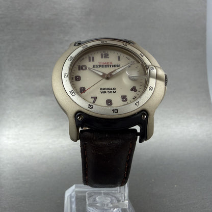 Timex Expedition Watch Men 39mm Cream Dial Silver Tone Date Indiglow New Battery5