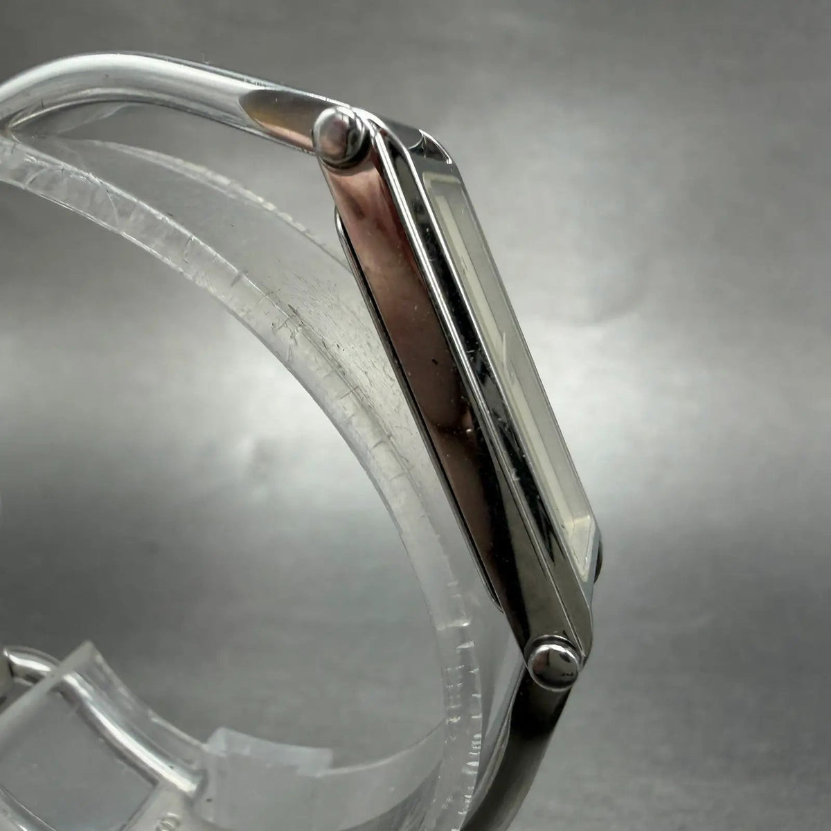 Gucci 1500L Tank Watch Women 12mm Black Dial Steel Rectangle Bangle New batt Box3